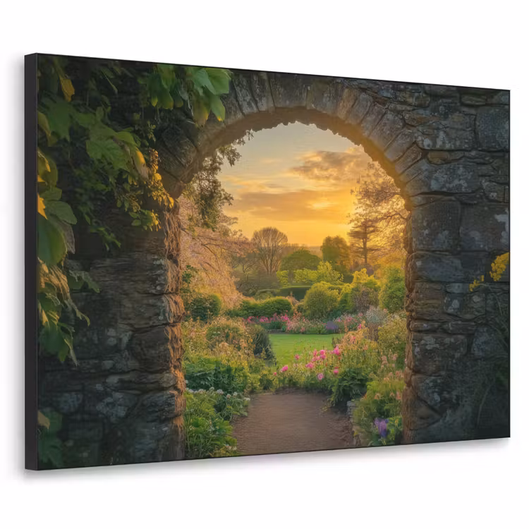 Poort - Planten - Zonsondergang Textielframe - compleet frame klein -3d