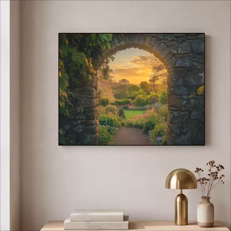 Poort - Planten - Zonsondergang Textielframe - compleet frame klein -sfeer2