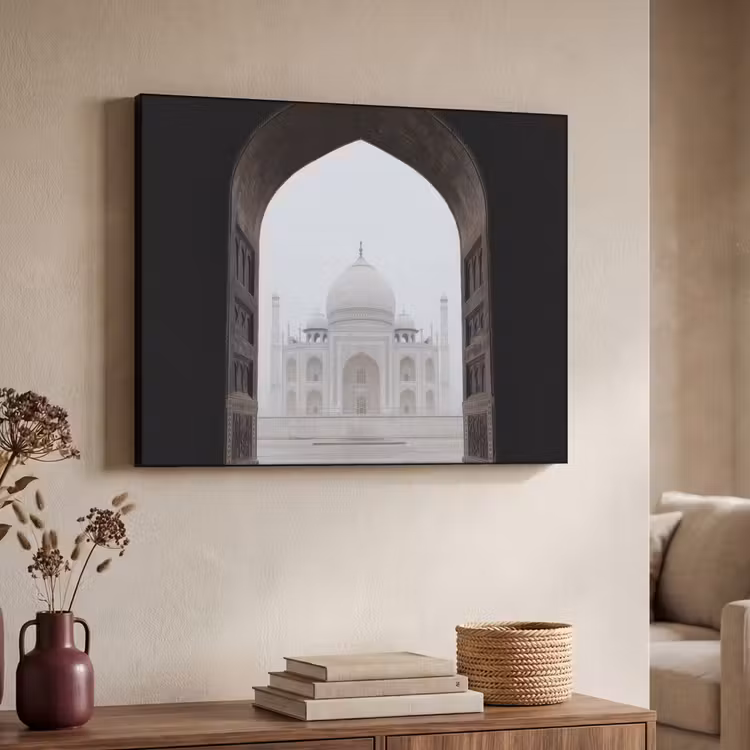 Poort - Symmetrische koepel - Minaretten - Moskee Textielframe zwart klein -sfeer3