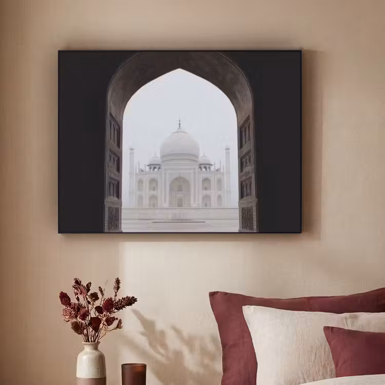 Poort - Symmetrische koepel - Minaretten - Moskee Textielframe zwart klein -sfeer1