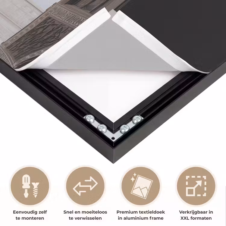 Poort - Symmetrische koepel - Minaretten - Moskee Textielframe zwart klein -USP_closeupNL