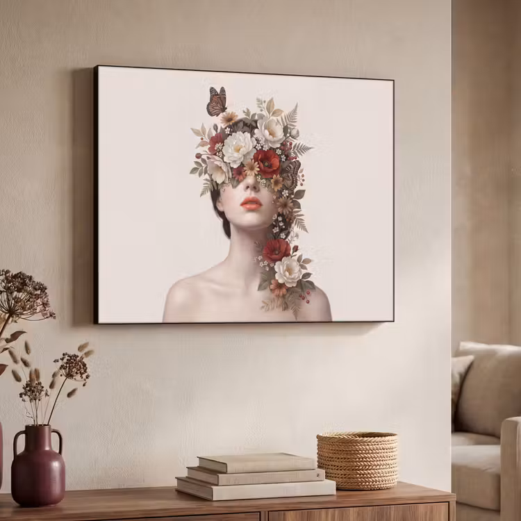 Portret - Bloemen - Cremé Textielframe zwart klein -sfeer3
