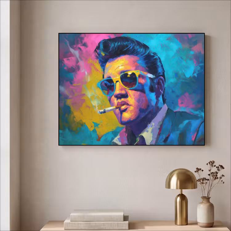 Portret - Sigaret - Kleurrijk - Bril Textielframe zwart klein -sfeer2