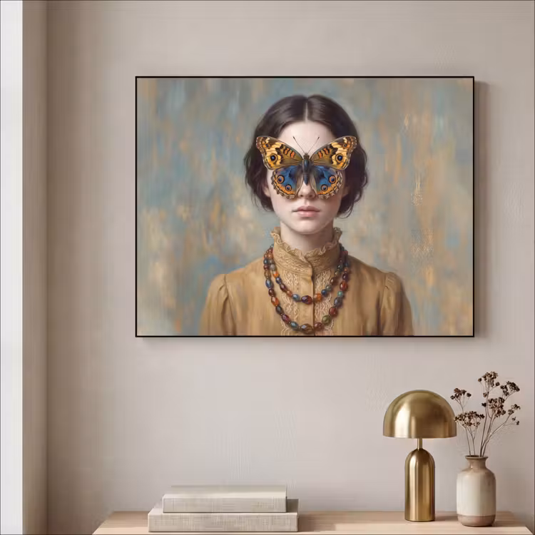 Portret - Vlinder - Kleurrijk Textielframe zwart klein -sfeer2