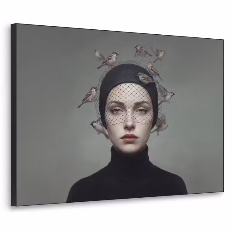 Portret - Vogels - Zwart Textielframe zwart klein -3d