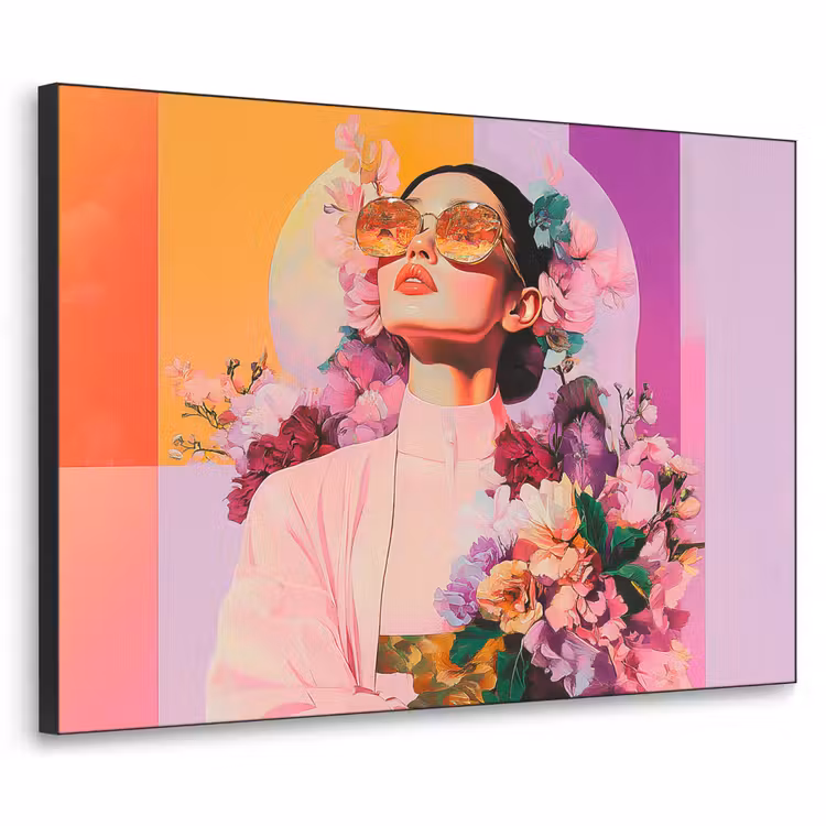Portret - Vrouw - Abstract - Bloemen Textielframe - compleet frame klein -3d