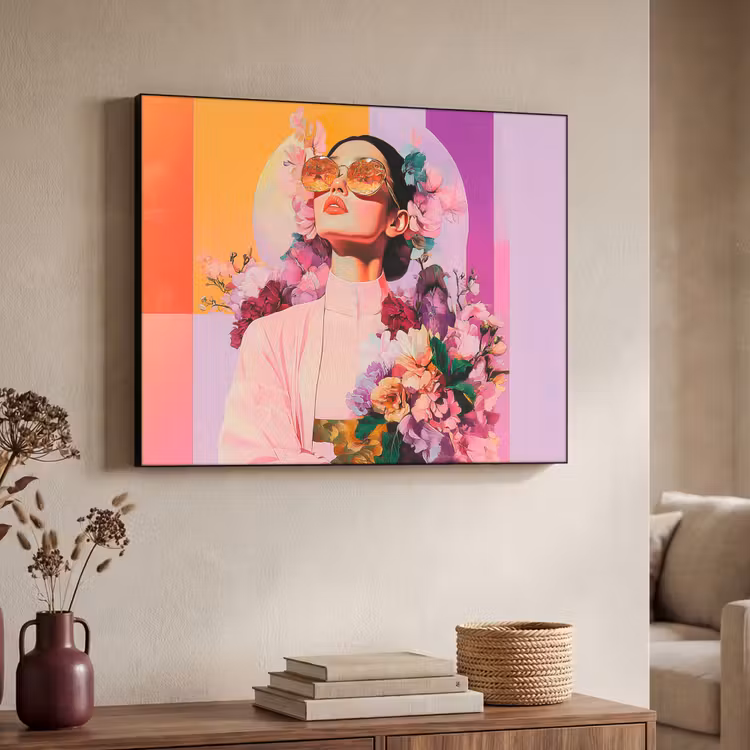 Portret - Vrouw - Abstract - Bloemen Textielframe - compleet frame klein -sfeer3