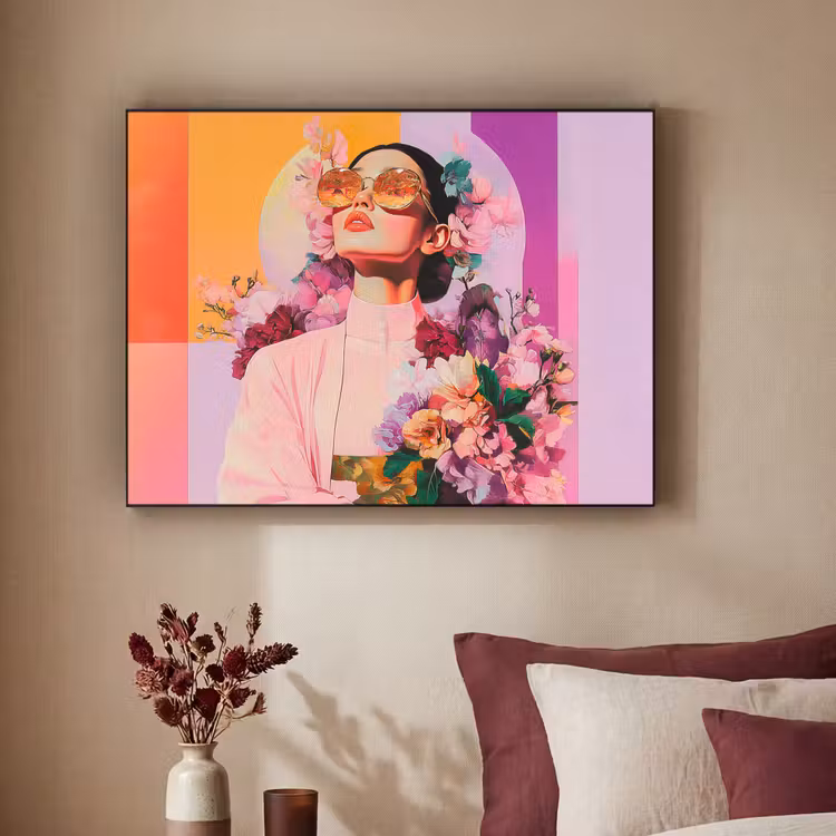 Portret - Vrouw - Abstract - Bloemen Textielframe - compleet frame klein -sfeer1