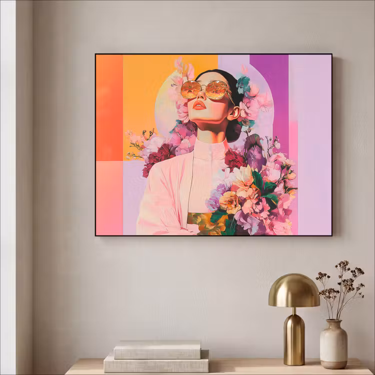 Portret - Vrouw - Abstract - Bloemen Textielframe - compleet frame klein -sfeer2