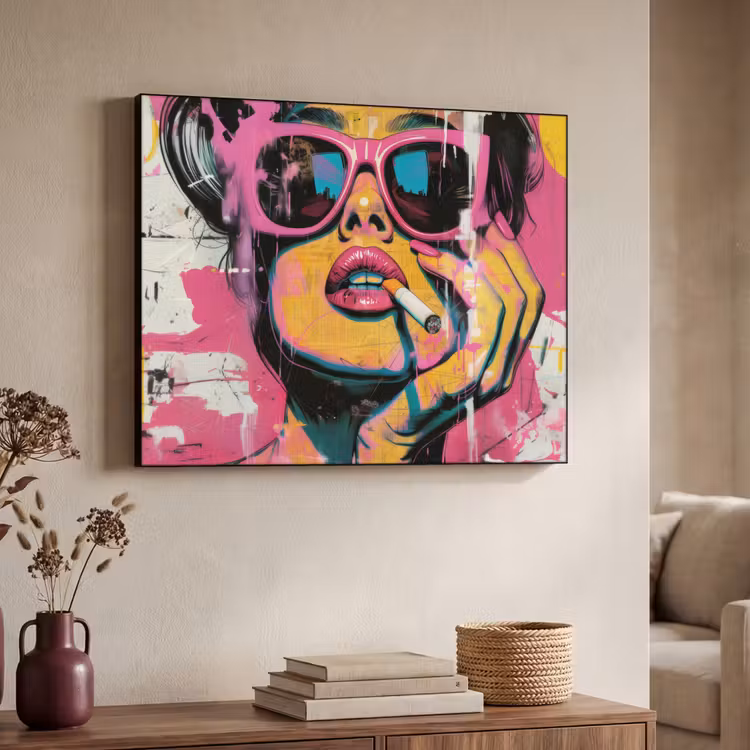 Portret - Vrouw - Abstract - Zonnebril Textielframe - compleet frame klein -sfeer3