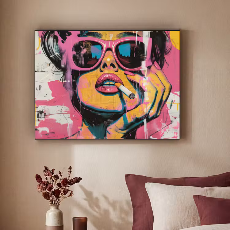 Portret - Vrouw - Abstract - Zonnebril Textielframe - compleet frame klein -sfeer1