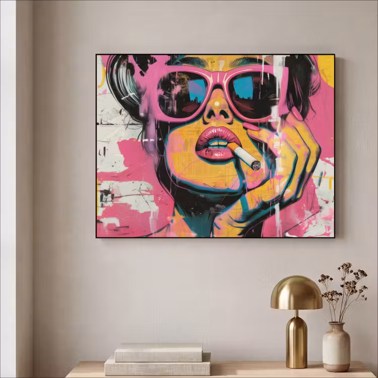 Portret - Vrouw - Abstract - Zonnebril Textielframe - compleet frame klein -sfeer2
