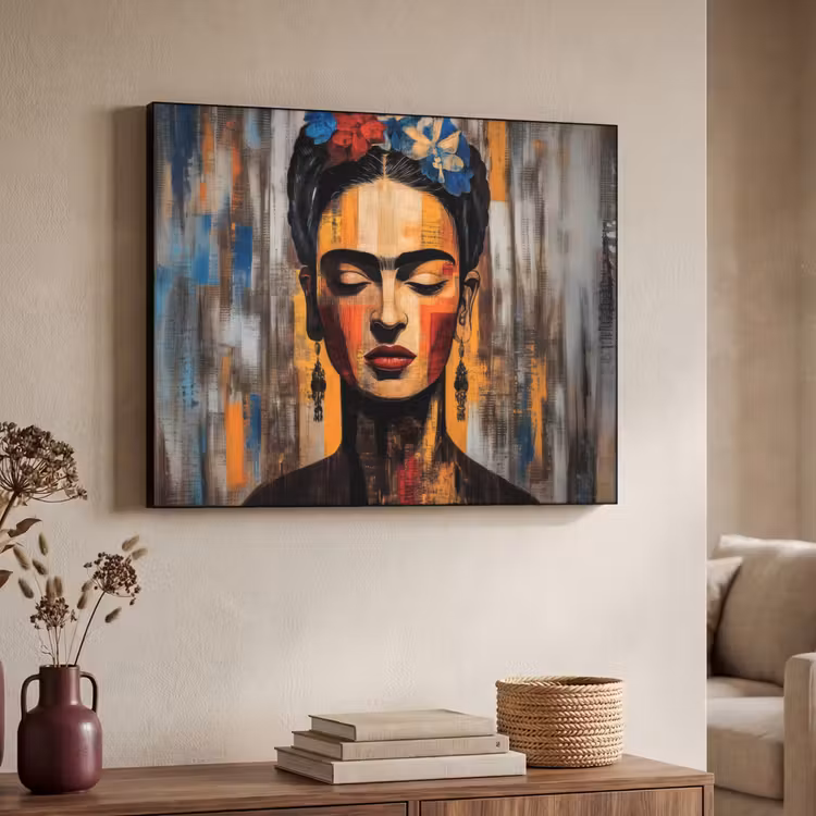 Portret - Vrouw - Bloemen Textielframe - compleet frame klein -sfeer3