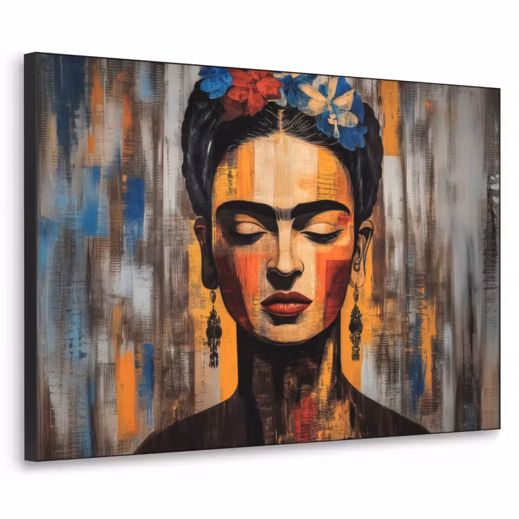 Portret - Vrouw - Bloemen Textielframe zwart klein -3d