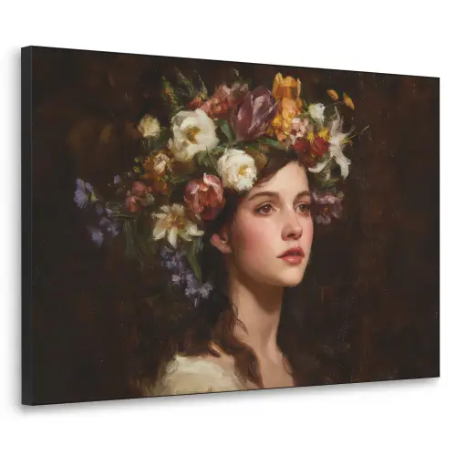 Portret - Vrouw - Bloemen Textielframe - compleet frame klein -3d