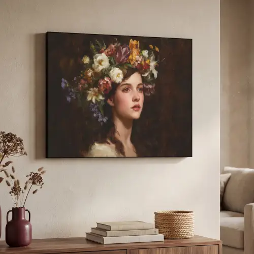 Portret - Vrouw - Bloemen Textielframe zwart klein -sfeer3