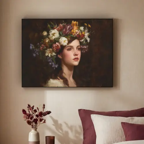Portret - Vrouw - Bloemen Textielframe - compleet frame klein -sfeer1