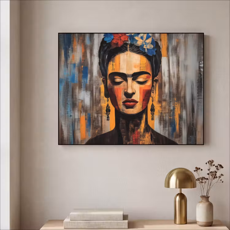 Portret - Vrouw - Bloemen Textielframe zwart klein -sfeer2