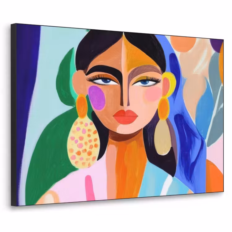 Portret - Vrouw - Modern Textielframe - compleet frame klein -3d