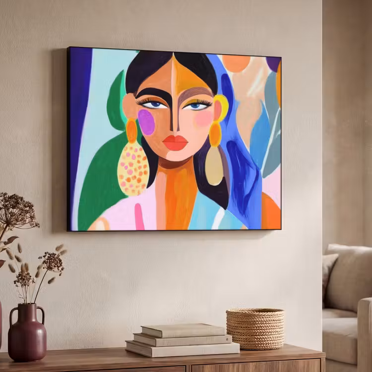 Portret - Vrouw - Modern Textielframe zwart klein -sfeer3