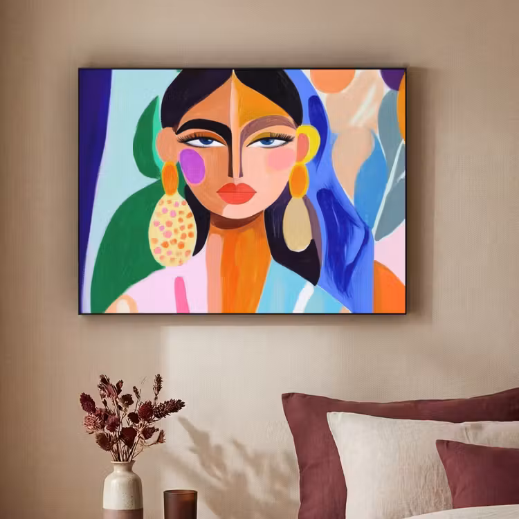 Portret - Vrouw - Modern Textielframe - compleet frame klein -sfeer1
