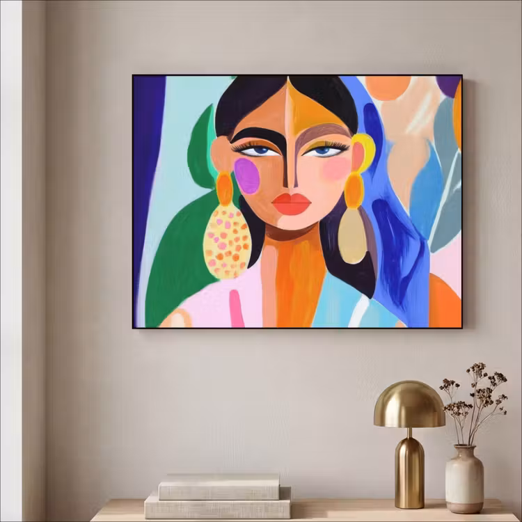 Portret - Vrouw - Modern Textielframe - compleet frame klein -sfeer2