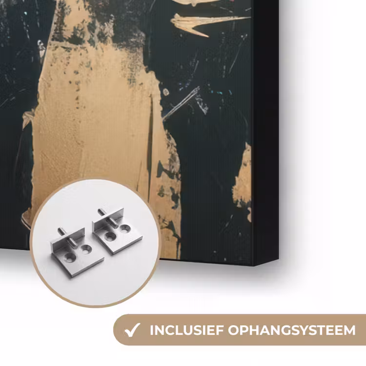 Portret - Vrouw - Penseelstreken - Goud Textielframe zwart klein -USP_ophangsysteemNL