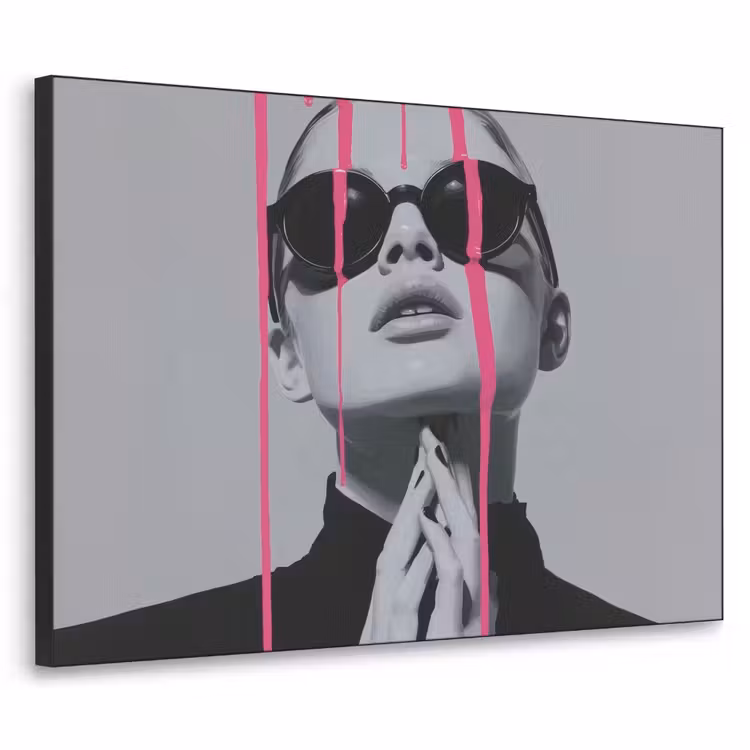 Portret - Vrouw - Zonnebril - Verfdruppels Textielframe - compleet frame klein -3d