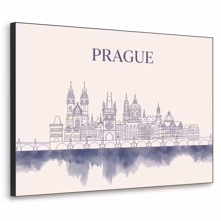 Praag - Skyline - Architectuur - Blauw Textielframe zwart klein -3d