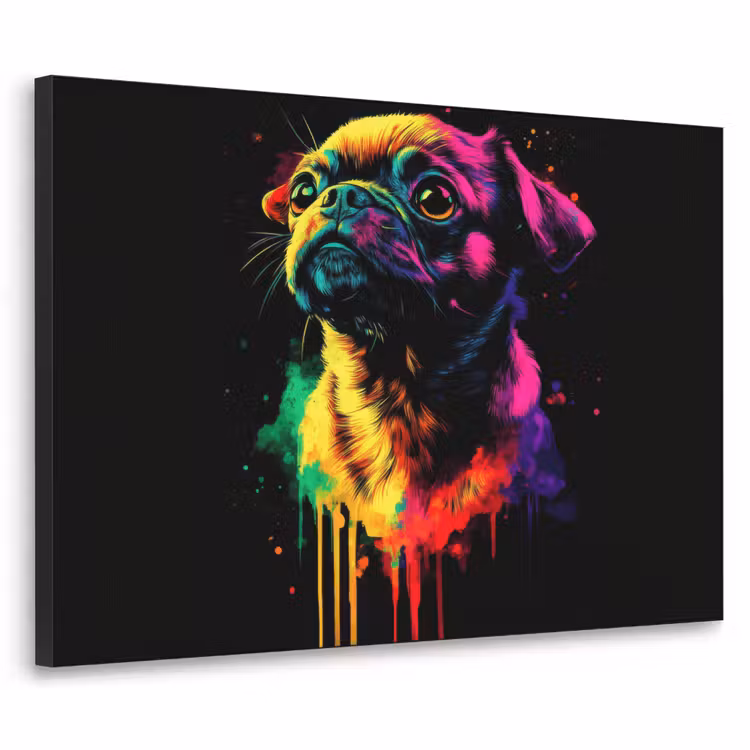 Puck - Hond - Verf - Kleuren Textielframe zwart klein -3d