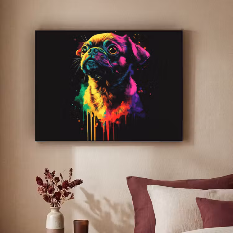 Puck - Hond - Verf - Kleuren Textielframe zwart klein -sfeer1