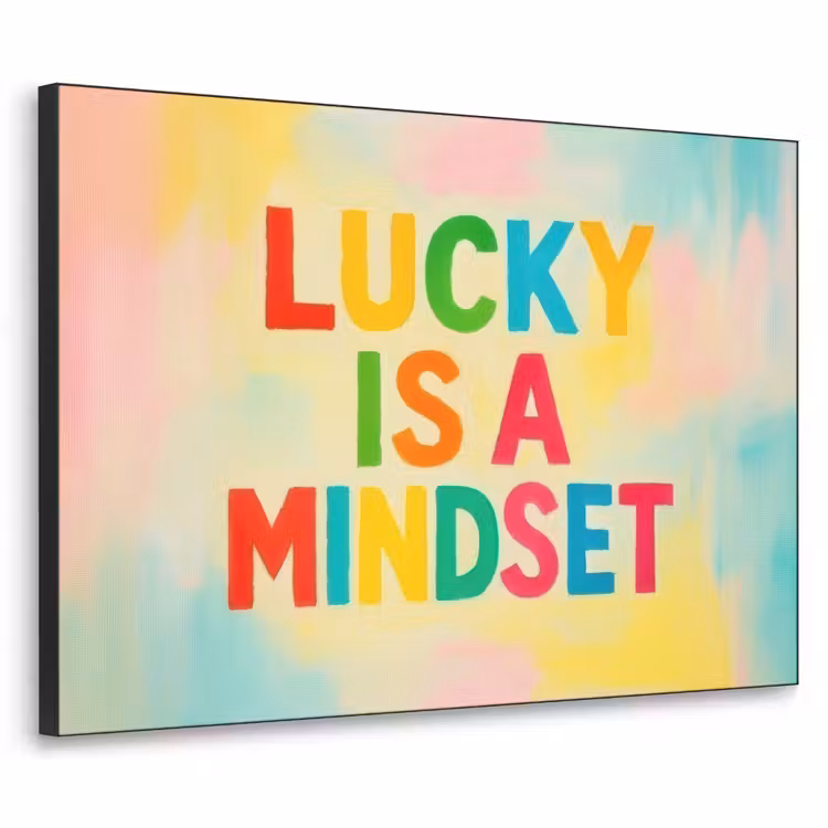 Quote - Lucky - Regenboogkleuren Textielframe - compleet frame klein -3d