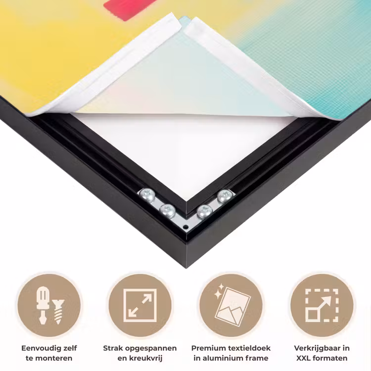 Quote - Lucky - Regenboogkleuren Textielframe zwart klein -USP_feed_closeupNL