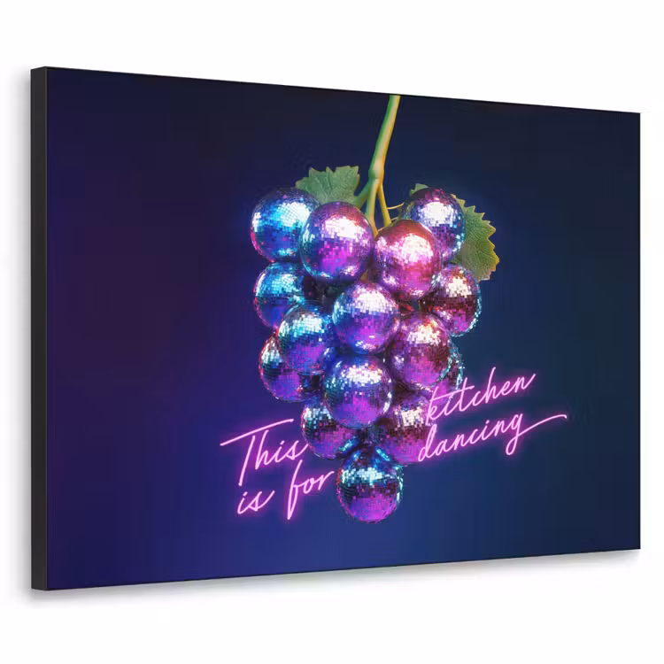 Quote - Neon - Disco - Druiven Textielframe zwart klein -3d