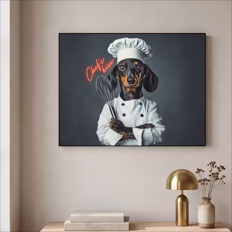 Quote - Neon - Hond - Kokskleding Textielframe - compleet frame klein -sfeer2