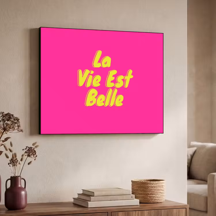 Quote - Retro - Roze Textielframe zwart klein -sfeer3