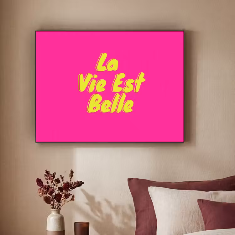 Quote - Retro - Roze Textielframe zwart klein -sfeer1