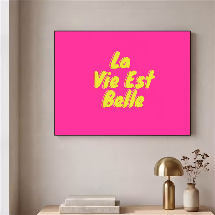 Quote - Retro - Roze Textielframe zwart klein -sfeer2
