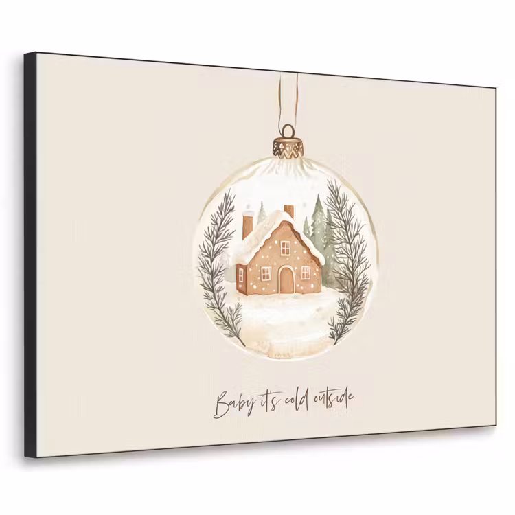 Quote - Winter - Kerst - Beige - Kerstbal Textielframe zwart klein -3d