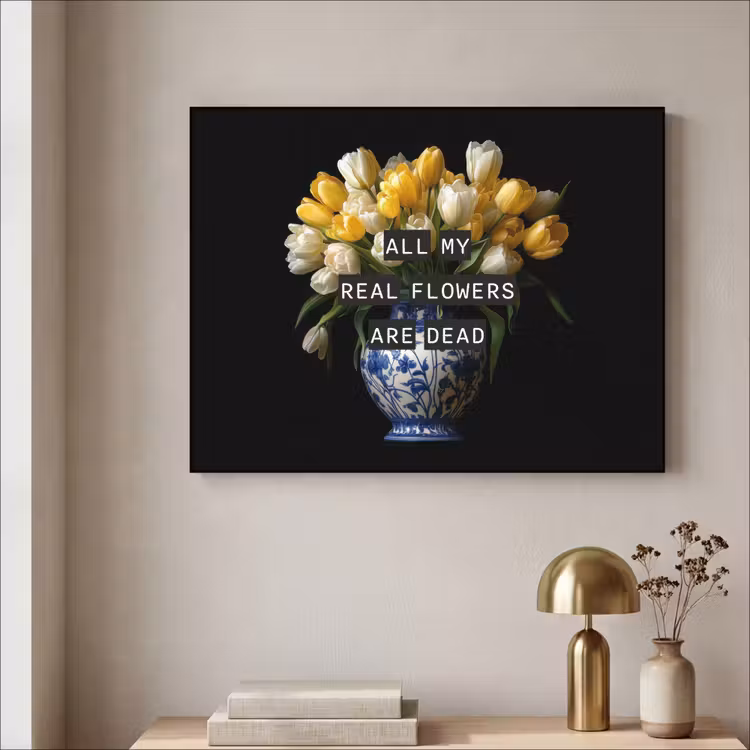 Quotes - Bloem - Tulp - Geel Textielframe - compleet frame klein -sfeer2