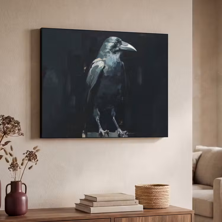 Raaf - Vogels - Zwart Textielframe zwart klein -sfeer3