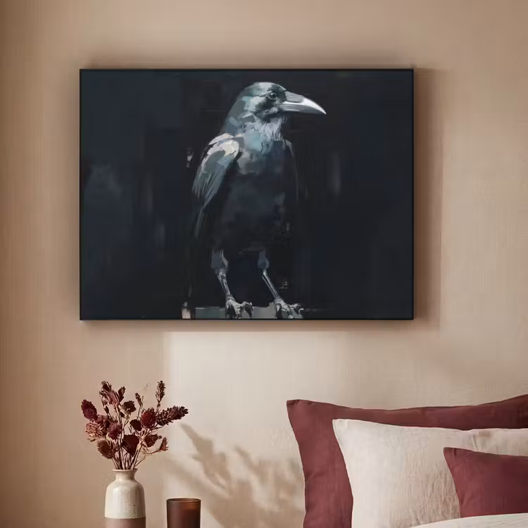 Raaf - Vogels - Zwart Textielframe - compleet frame klein -sfeer1