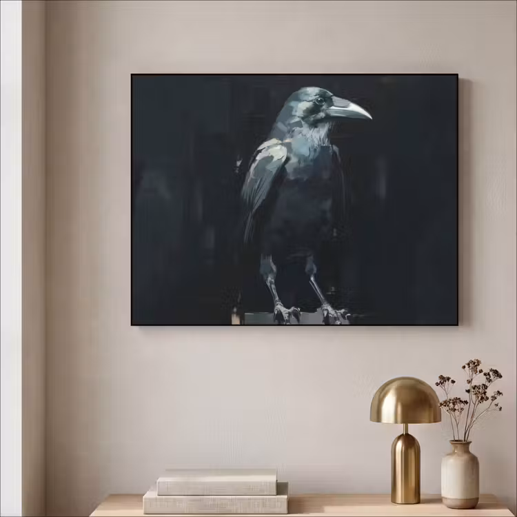 Raaf - Vogels - Zwart Textielframe - compleet frame klein -sfeer2