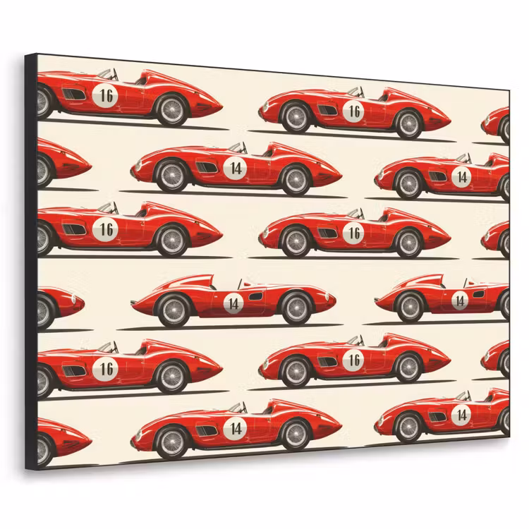 Raceauto - Retro - Rood Textielframe zwart klein 947 -3d