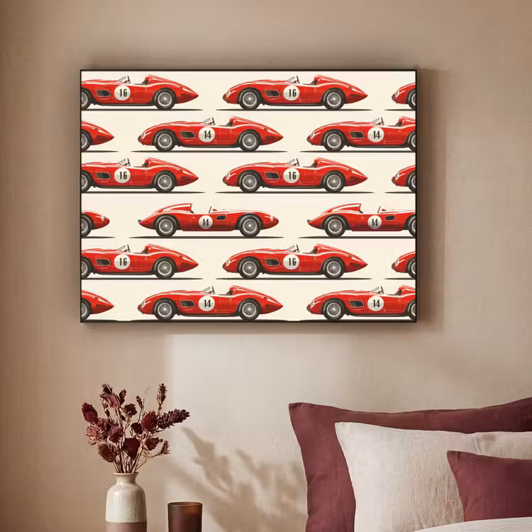 Raceauto - Retro - Rood Textielframe zwart klein 947 -sfeer1