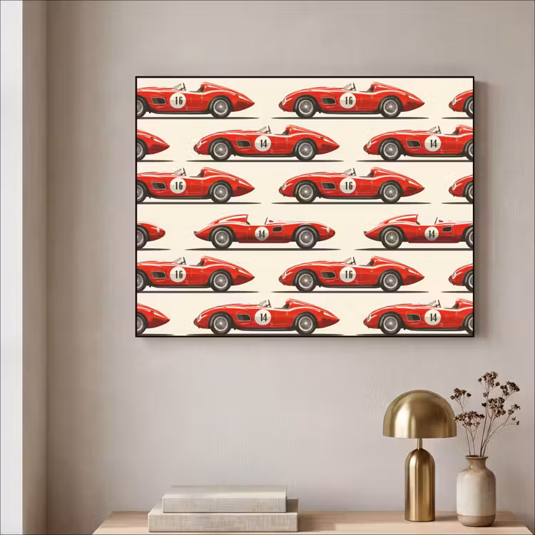 Raceauto - Retro - Rood Textielframe zwart klein 947 -sfeer2