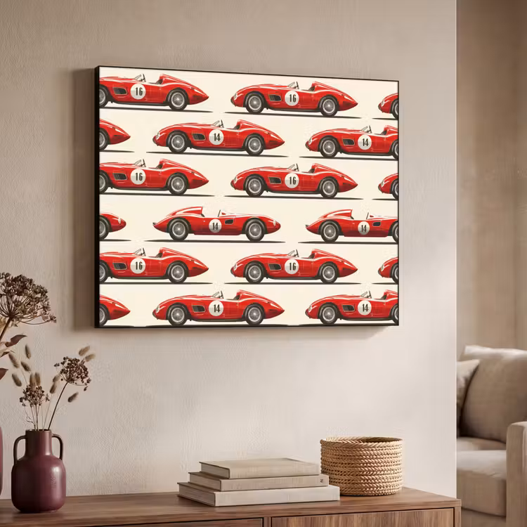 Raceauto - Retro - Rood Textielframe zwart klein 947 -sfeer3