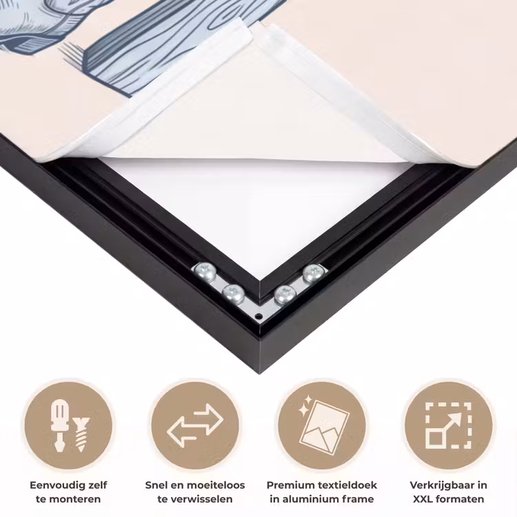 Recreatie - Kleding - Avontuur - Illustratie - Zomer Textielframe zwart klein -USP_closeupNL