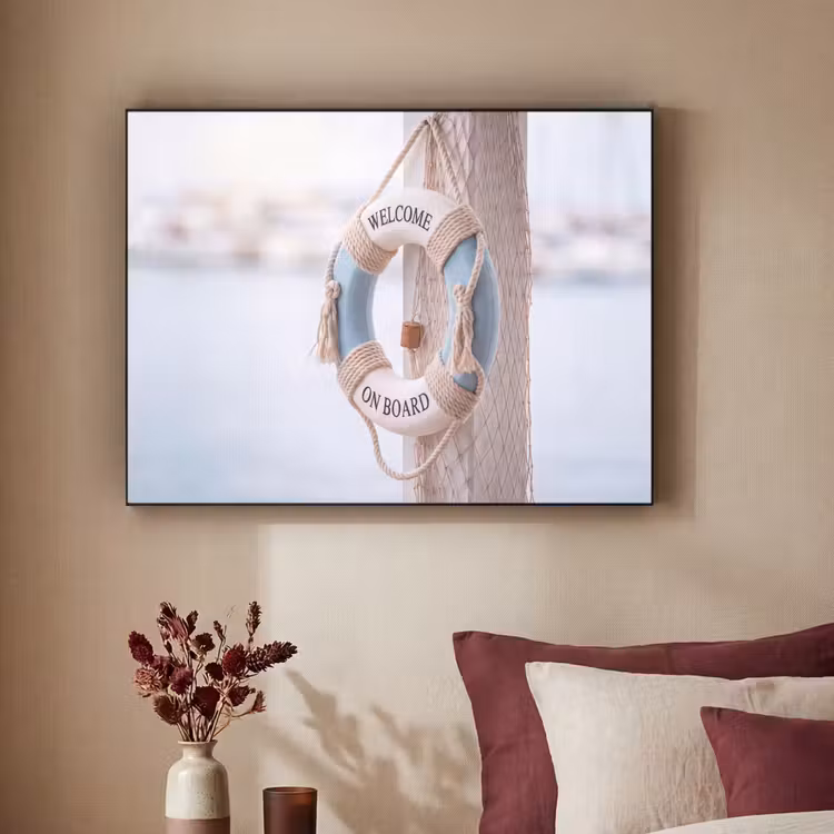 Reddingsboei - Maritiem - Welkom - Blauw - Wit Textielframe zwart klein -sfeer1