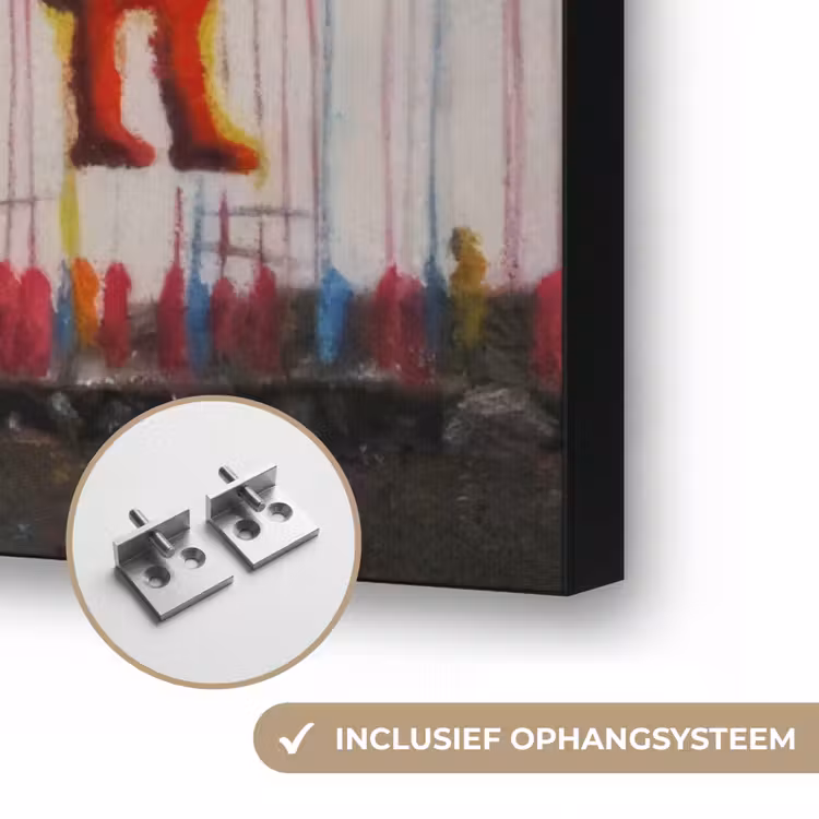 Regen - Graffiti - Man - Banksy Style Textielframe zwart klein -USP_ophangsysteemNL